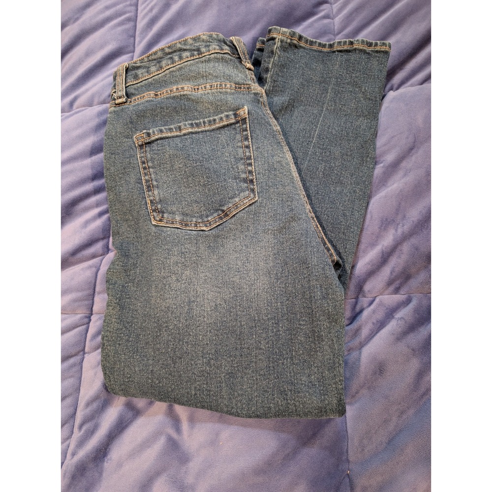 Frayed Jeans Straight Leg Jeans Womens 26 Blue Distressed High Rise Denim